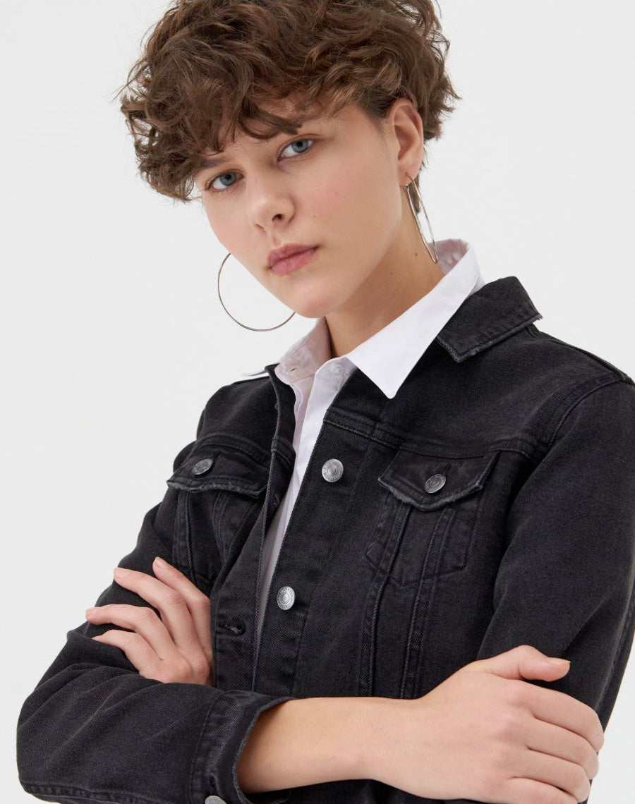 Oversized jacket with denim panels