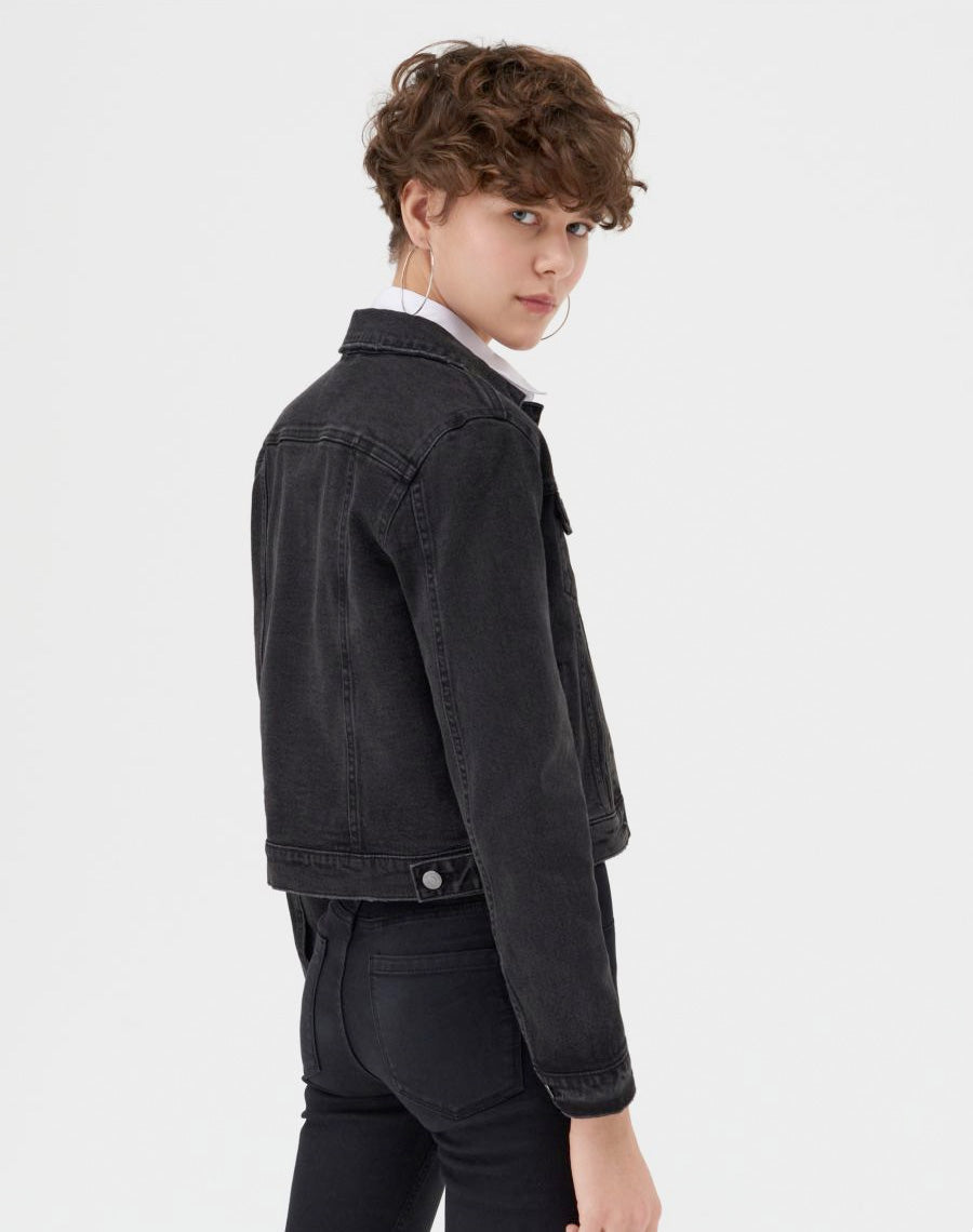 Oversized jacket with denim panels