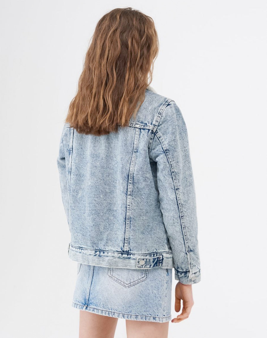 Eco Aware denim jacket with fur detailing