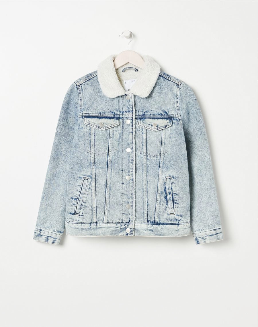 Eco Aware denim jacket with fur detailing