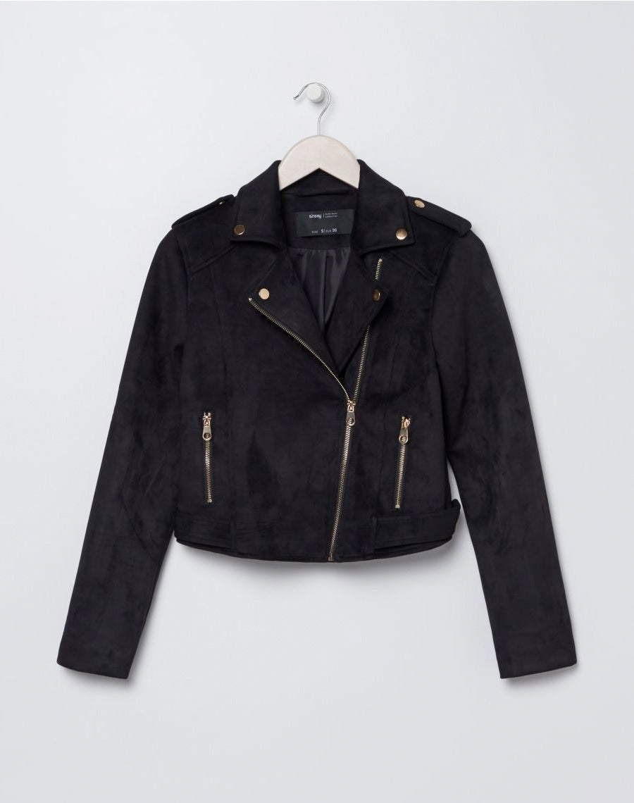 Faux suede biker jacket